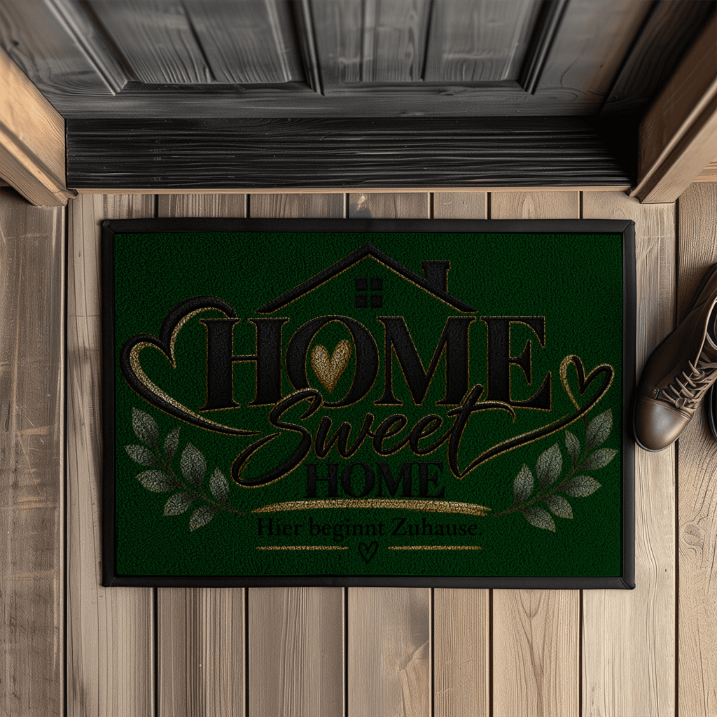 Fußmatte „Home Sweet Home – Hier beginnt Zuhause“ mit Gummirand