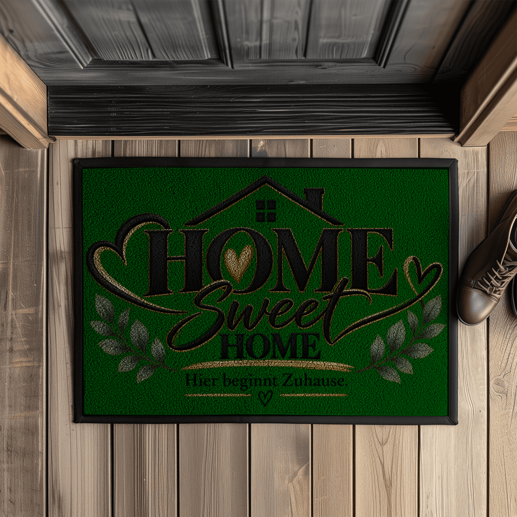Fußmatte „Home Sweet Home – Hier beginnt Zuhause“ mit Gummirand