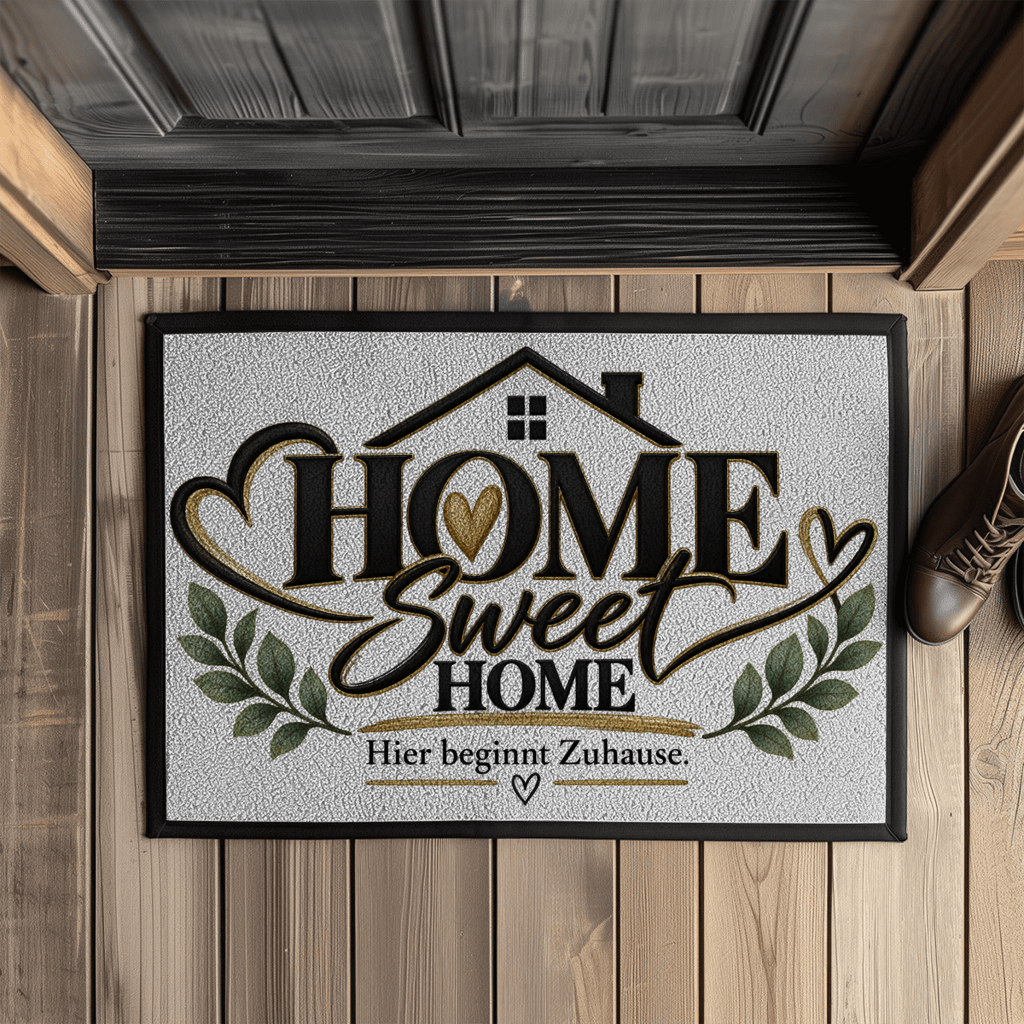 Fußmatte „Home Sweet Home – Hier beginnt Zuhause“ mit Gummirand