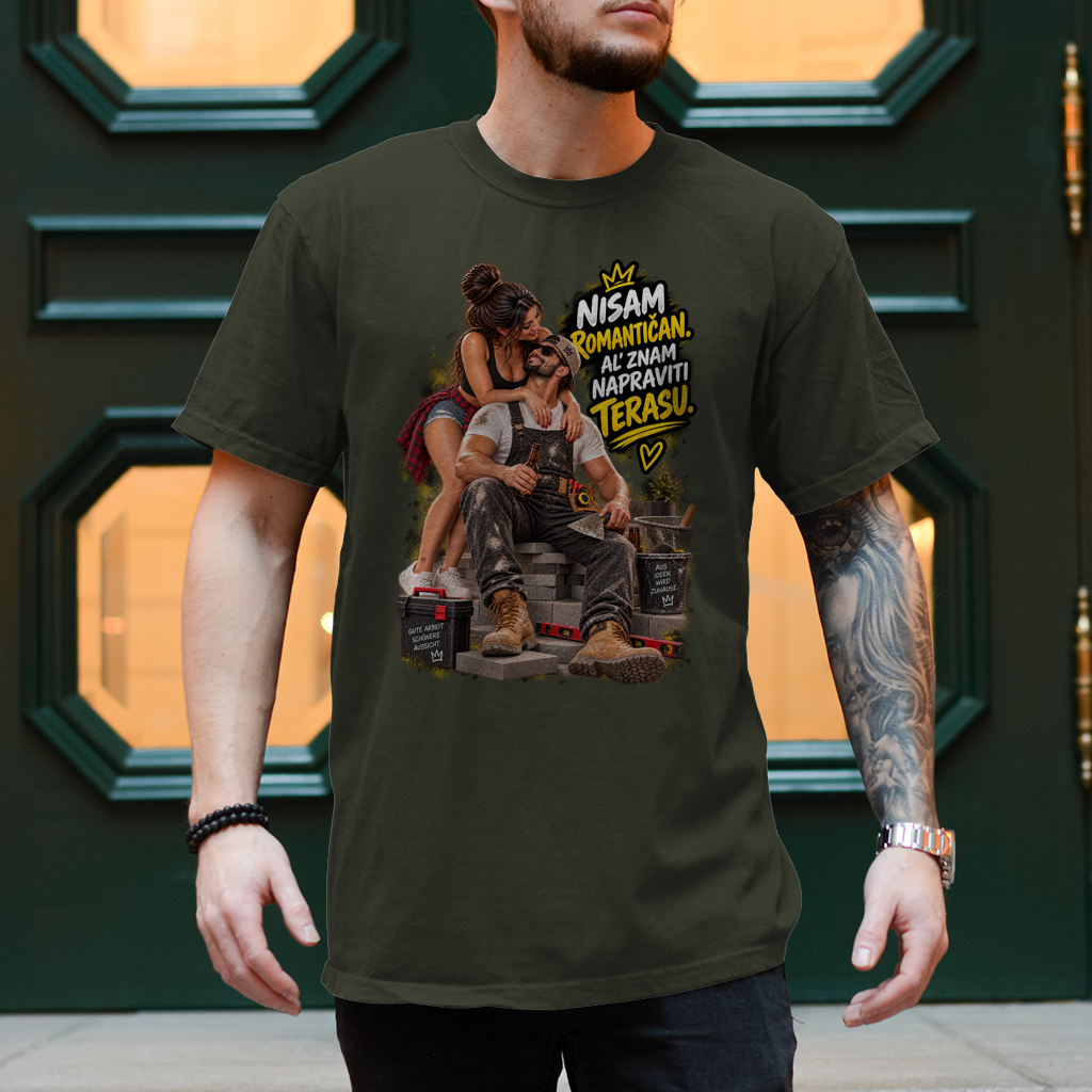 Herren T-Shirt Bauarbeiter – Nisam romantičan, al’ znam napraviti terasu