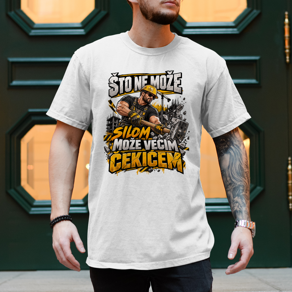 Herren T-Shirt Bauarbeiter – Što ne može silom, može većim čekićem