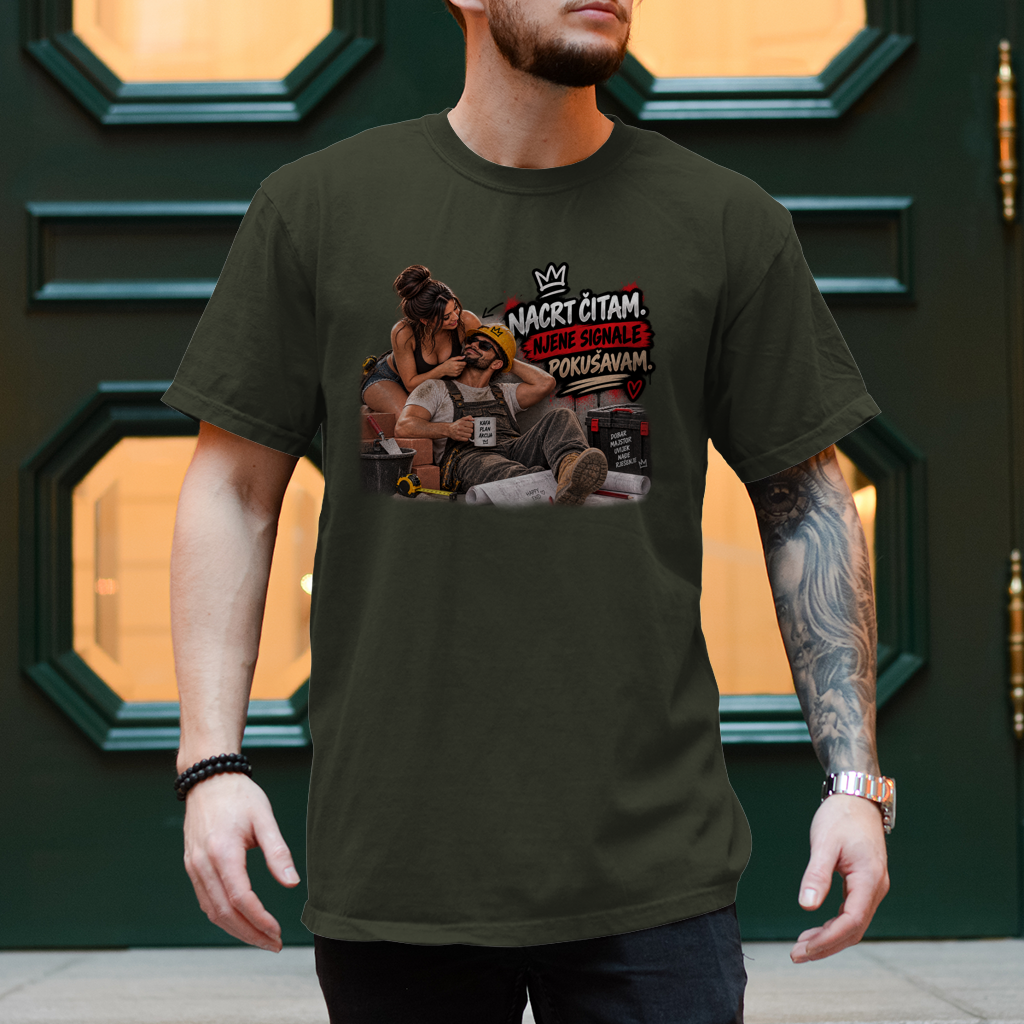 Herren T-Shirt Bauarbeiter – Nacrt čitam, njene signale pokušavam