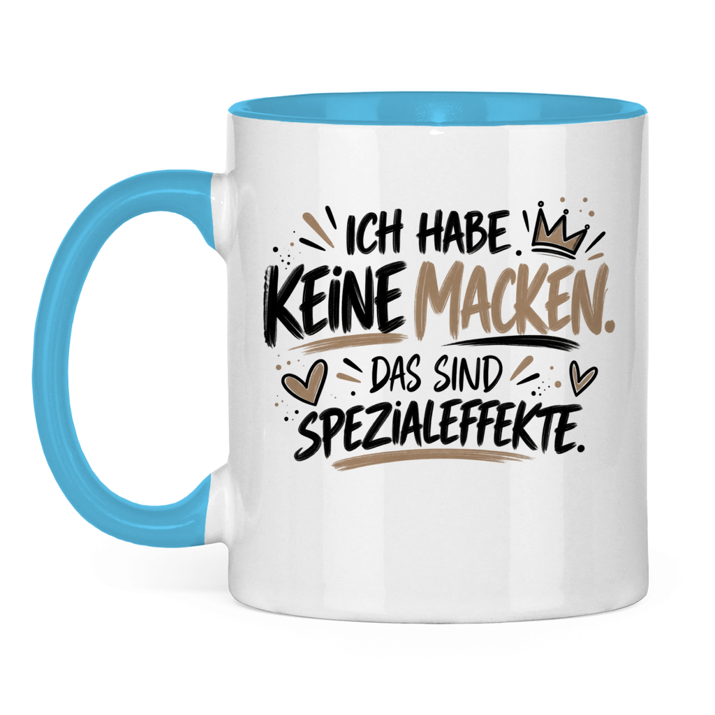 Lustige Tasse „Ich habe keine Macken – das sind Spezialeffekte“ – Spruchtasse