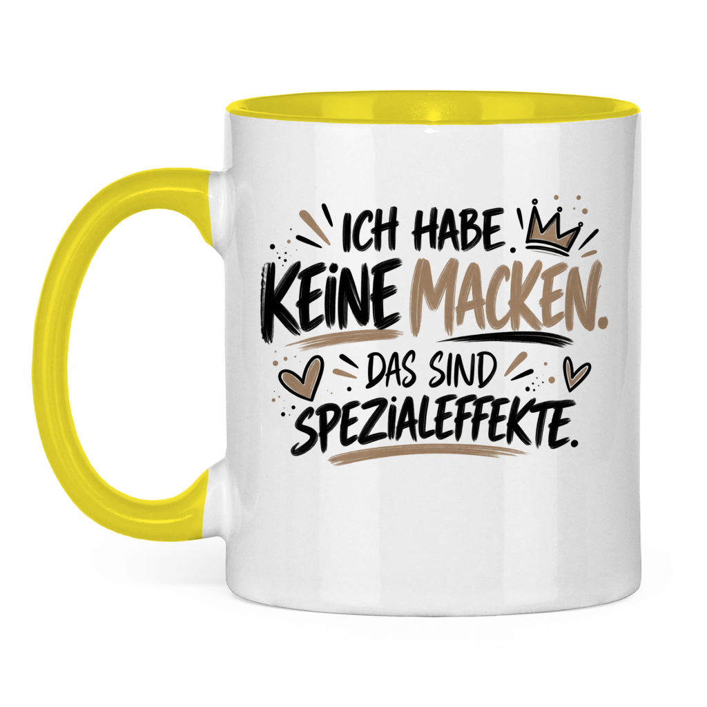 Lustige Tasse „Ich habe keine Macken – das sind Spezialeffekte“ – Spruchtasse