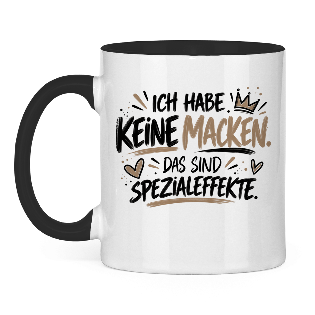 Lustige Tasse „Ich habe keine Macken – das sind Spezialeffekte“ – Spruchtasse