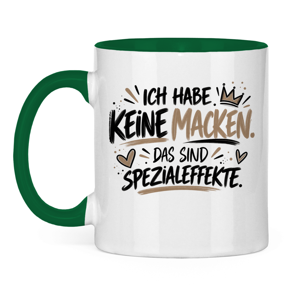 Lustige Tasse „Ich habe keine Macken – das sind Spezialeffekte“ – Spruchtasse