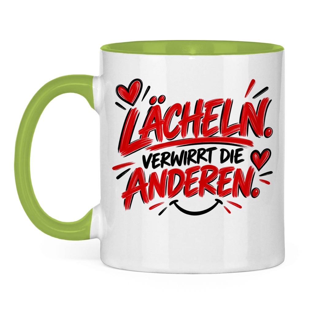 Tasse „Lächeln verwirrt die anderen“ – Lustige Spruchtasse mit Humor
