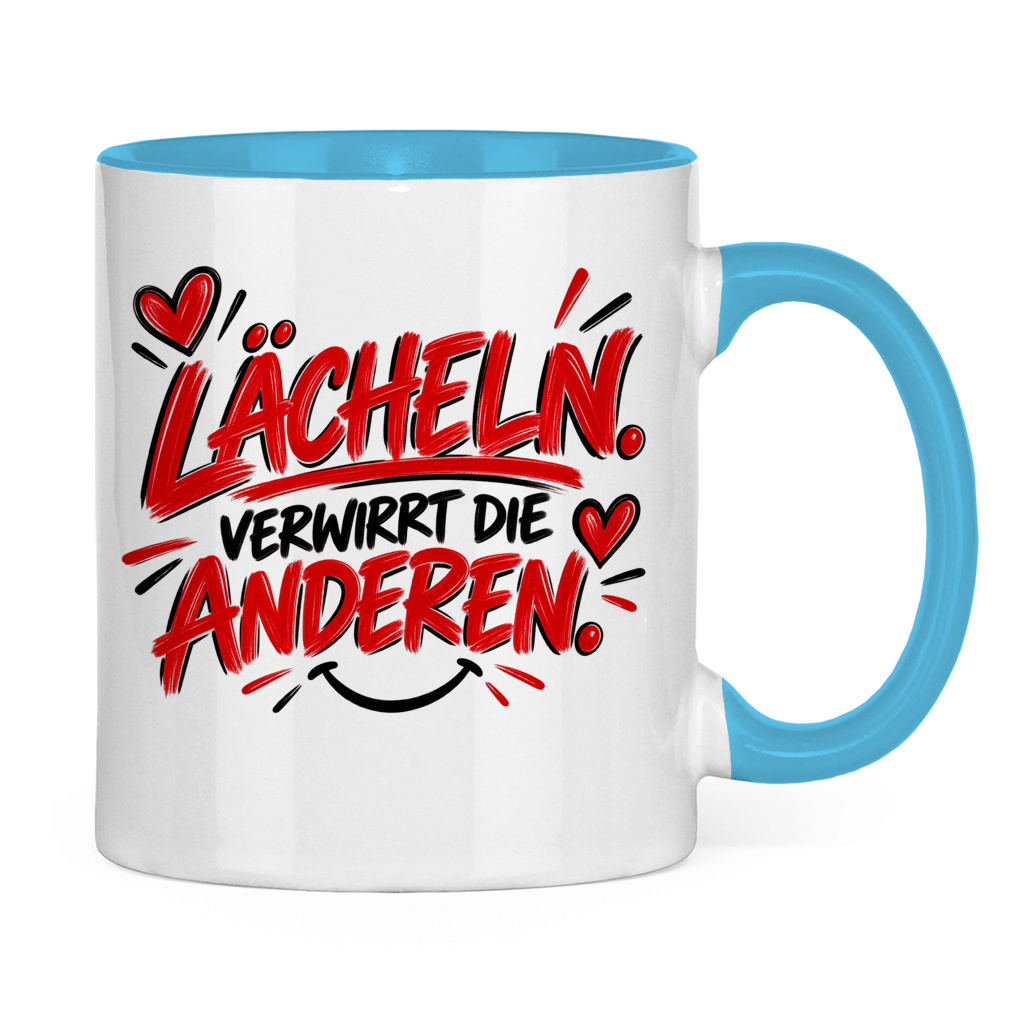 Tasse „Lächeln verwirrt die anderen“ – Lustige Spruchtasse mit Humor