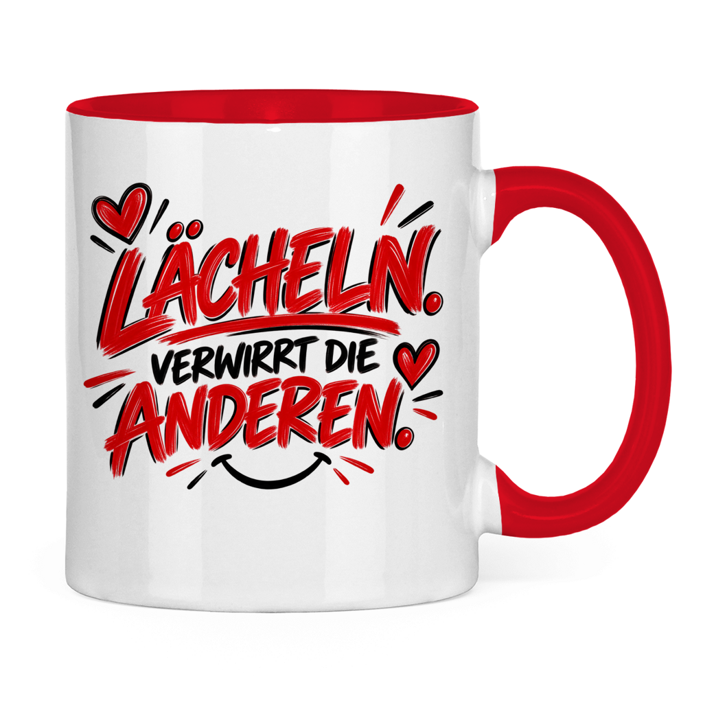 Tasse „Lächeln verwirrt die anderen“ – Lustige Spruchtasse mit Humor