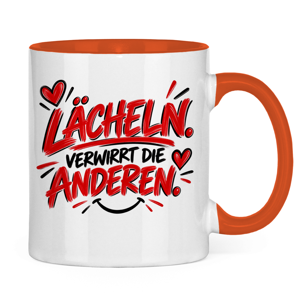 Tasse „Lächeln verwirrt die anderen“ – Lustige Spruchtasse mit Humor