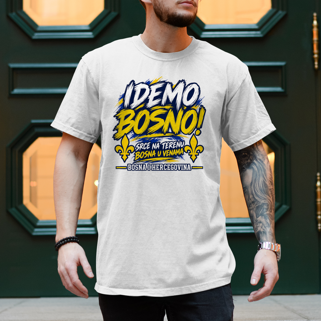 Bosnien T-Shirt Herren – IDEMO BOSNO! Fußball Fan Shirt | Bosna & Herzegowina