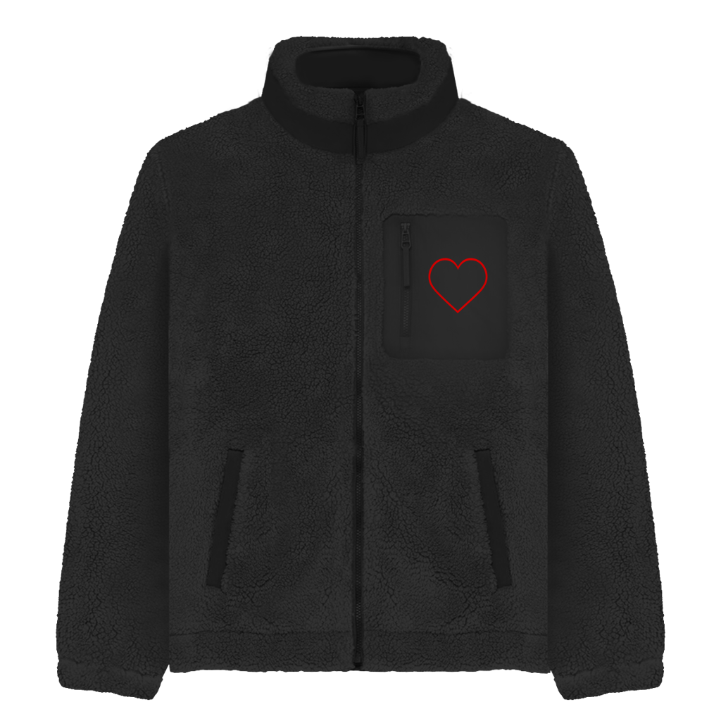 Sherpa Jacke Herz Outline – Unisex Fleece Jacke mit Motiv | Cozy & Warm