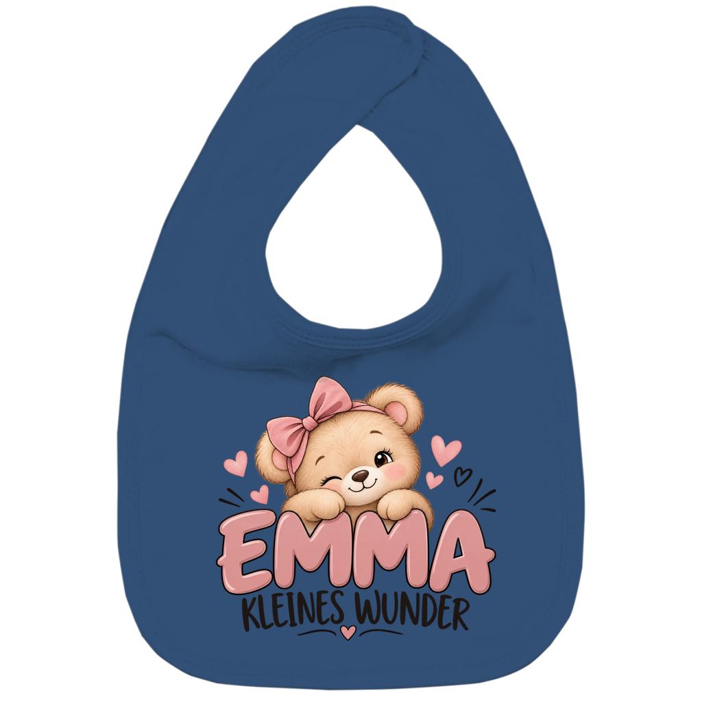 Baby Lätzchen „Emma – Kleines Wunder“ | Süßer Teddybär mit Schleife