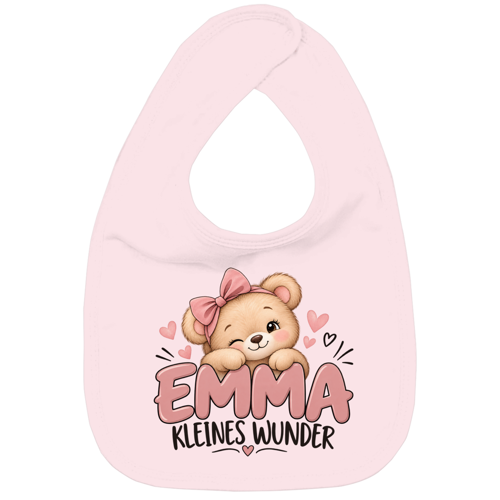 Baby Lätzchen „Emma – Kleines Wunder“ | Süßer Teddybär mit Schleife