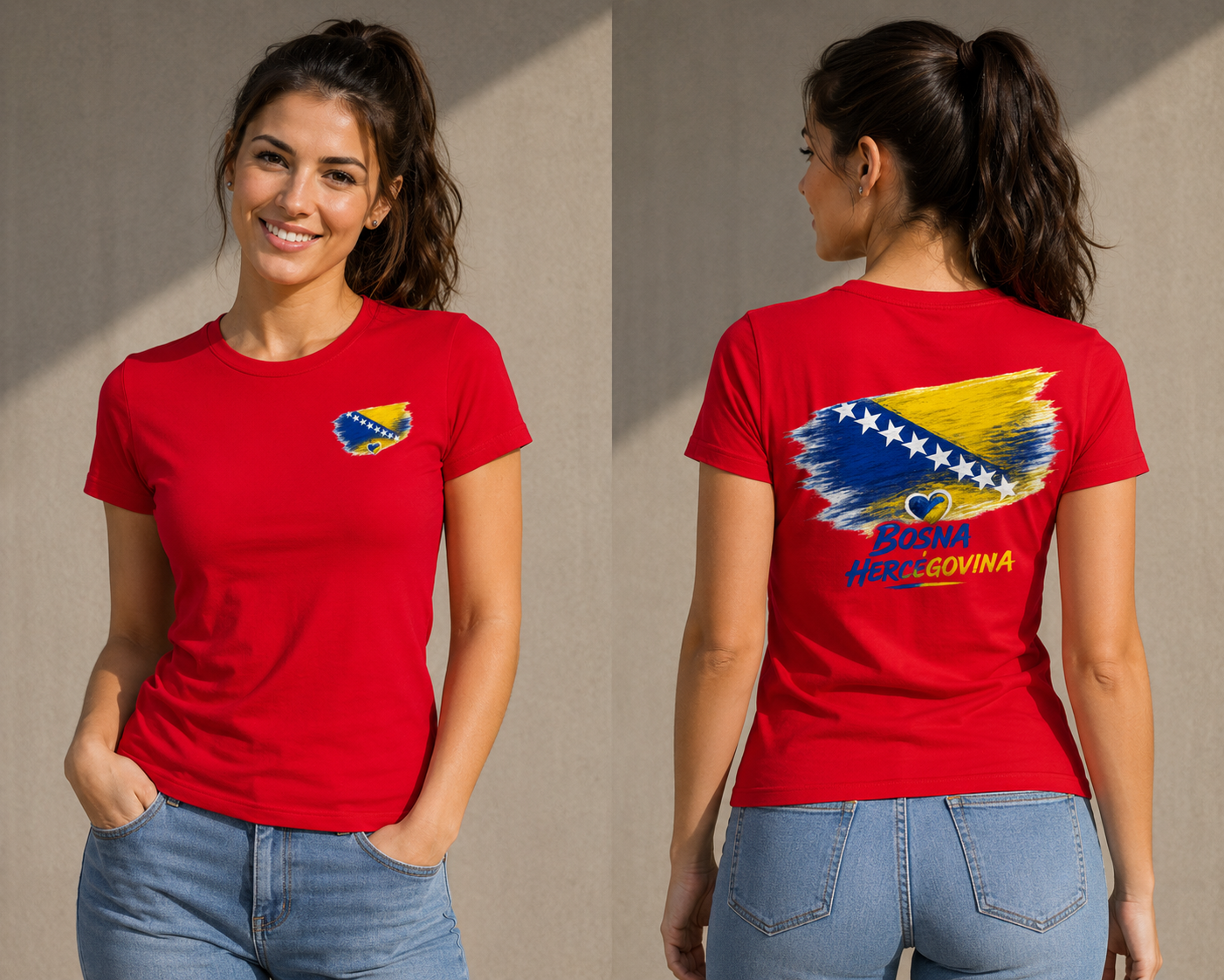 Damen Premium Bio T-Shirt  Bosnien Flagge Herz