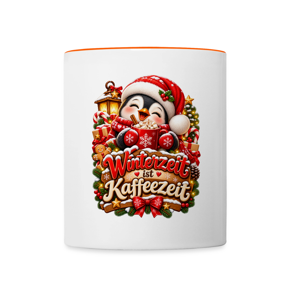Wintertasse ❄️ Winterzeit ist Kaffeezeit – Süße Pinguin Kaffeetasse 325 ml - Weiß/Orange