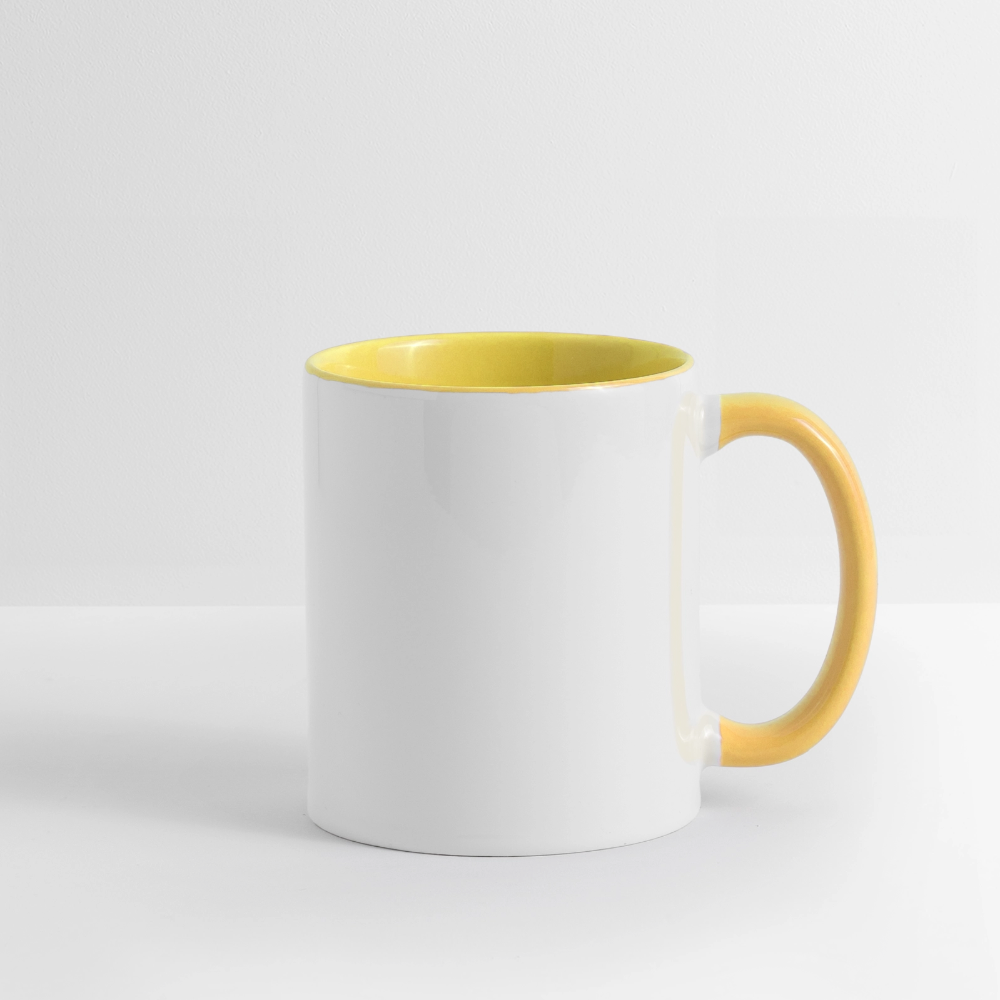 Weihnachtstasse 🎄 Weihnachtszauber bei Familie Müller – Tasse zweifarbig personalisiert - Weiß/Gelb