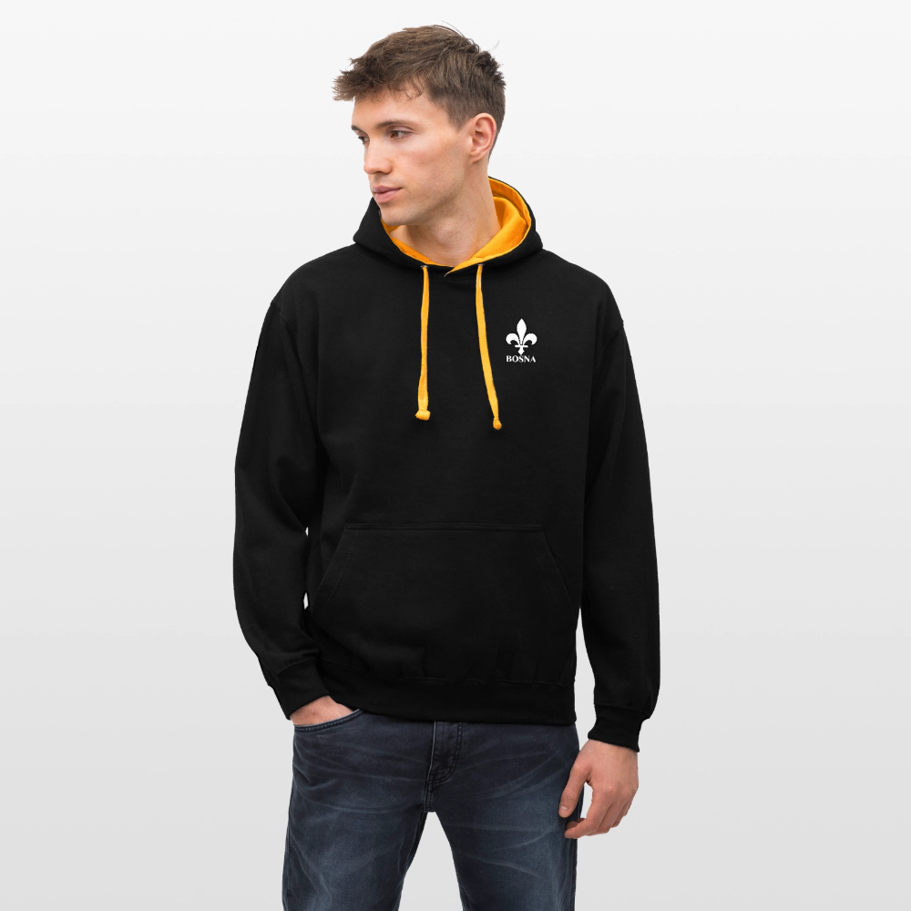BOSNA Hoodie mit Lilie – AWDis Just Hoods Kontrast-Hoodie mit Ärmelprints - Schwarz/Gold