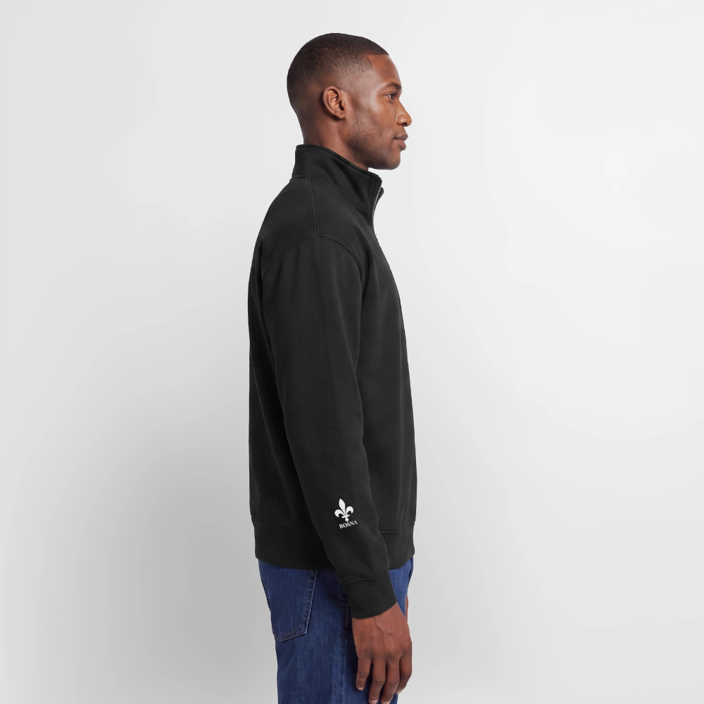 BOSNA Premium Organic Half-Zip Sweatshirt – SPREAD | Lilie auf Brust & Ärmeln - Schwarz