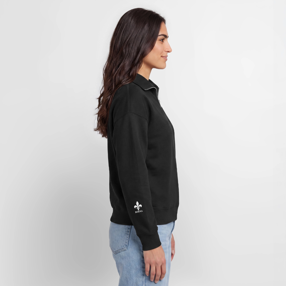 BOSNA Premium Organic Half-Zip Sweatshirt – SPREAD | Lilie auf Brust & Ärmeln - Schwarz