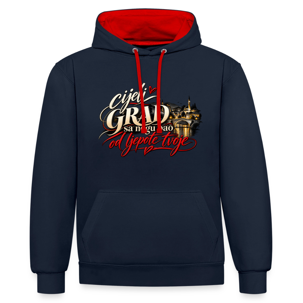 Kontrast-Hoodie - Cijeli grad sa nogu pao od ljepote tvoje - Navy/Rot