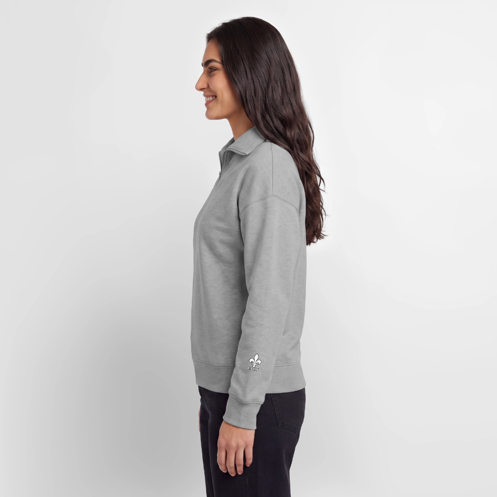 CAZIN Premium Half-Zip Hoodie – Bosnische Lilie auf Brust & Ärmeln | SPREAD - Grau meliert
