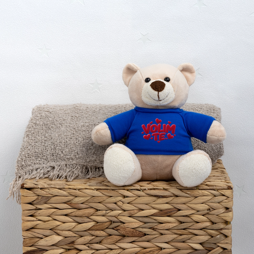 Kuschelteddy mit „VOLIM TE“ Design – Süßer Liebesbär mit T-Shirt - Königsblau