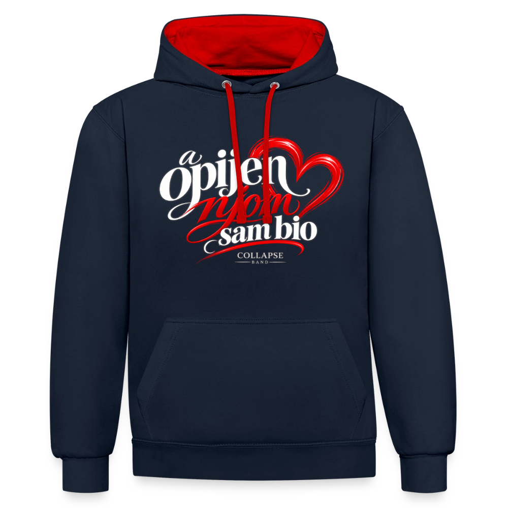 Kontrast-Hoodie - Opijen njom sam bio - Navy/Rot