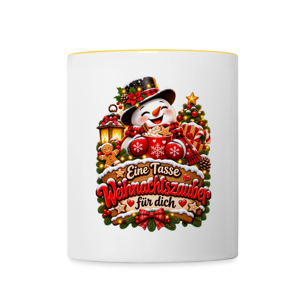 Weihnachtstasse ☃️ Eine Tasse Weihnachtszauber für dich – Schneemann Kaffeetasse 325 ml - Weiß/Gelb