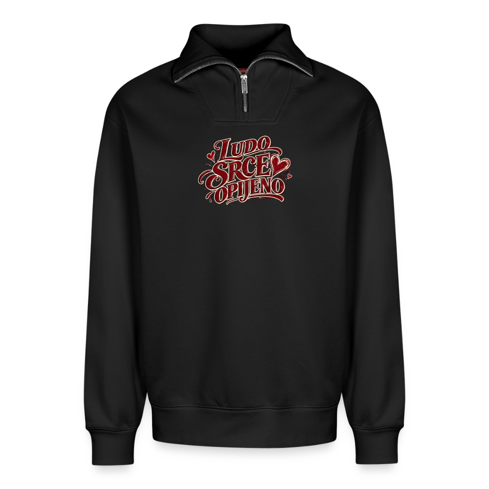 Relaxed Unisex Organic Half Zip Sweatshirt – Ludo srce opijeno - Schwarz