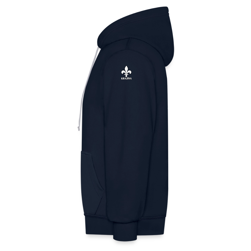 AWDis Just Hoods Kontrast-Hoodie Unisex – KRAJINA mit bosnischen Lilien | Brust- & Schulterprint - Navy/Grau meliert