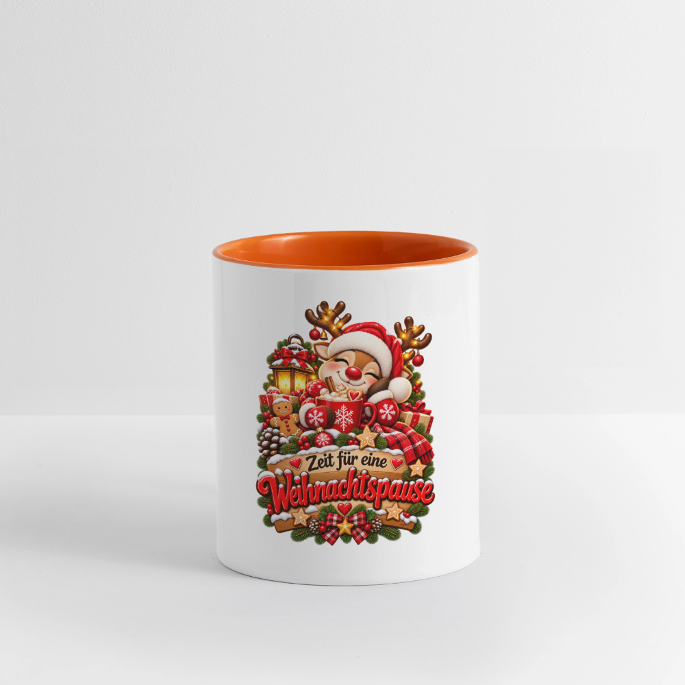 Weihnachtstasse 🎄 Zeit für eine Weihnachtspause – Rentier Kaffeetasse 325 ml - Weiß/Orange
