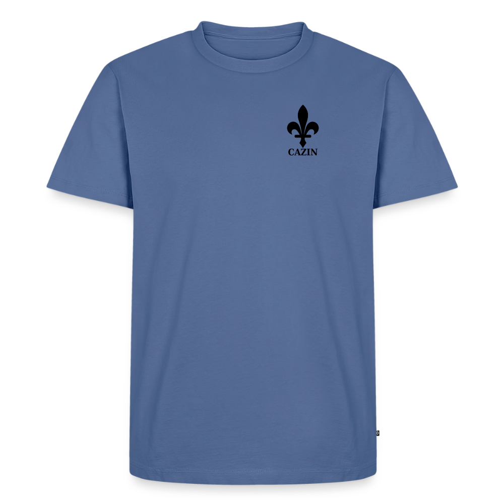 CAZIN Premium T-Shirt Herren – Bosnische Lilie | Brust- & Rückenprint - Taubenblau