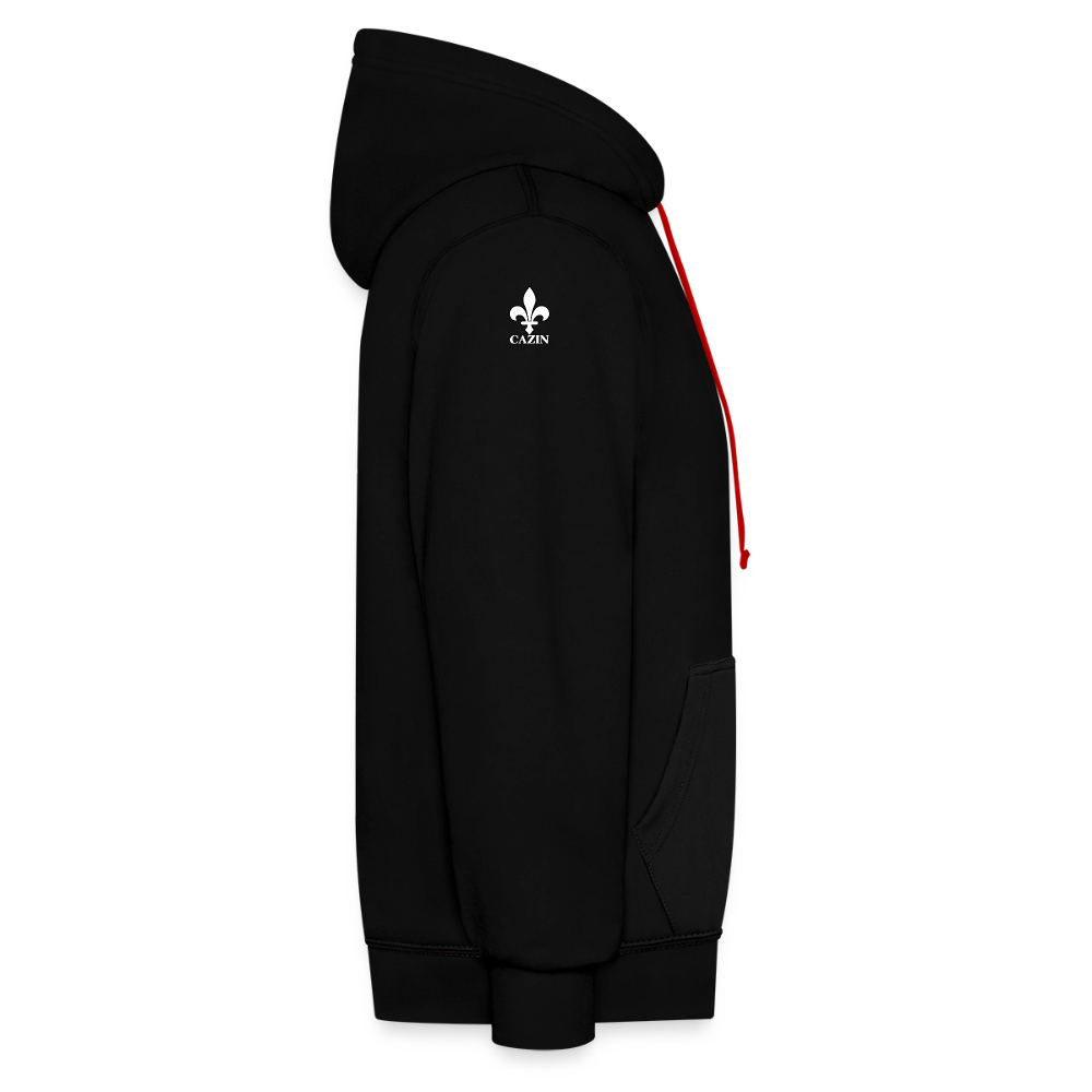 AWDis Just Hoods Kontrast-Hoodie Unisex – CAZIN mit bosnischen Lilien | Brust- & Schulterprint - Schwarz/Rot