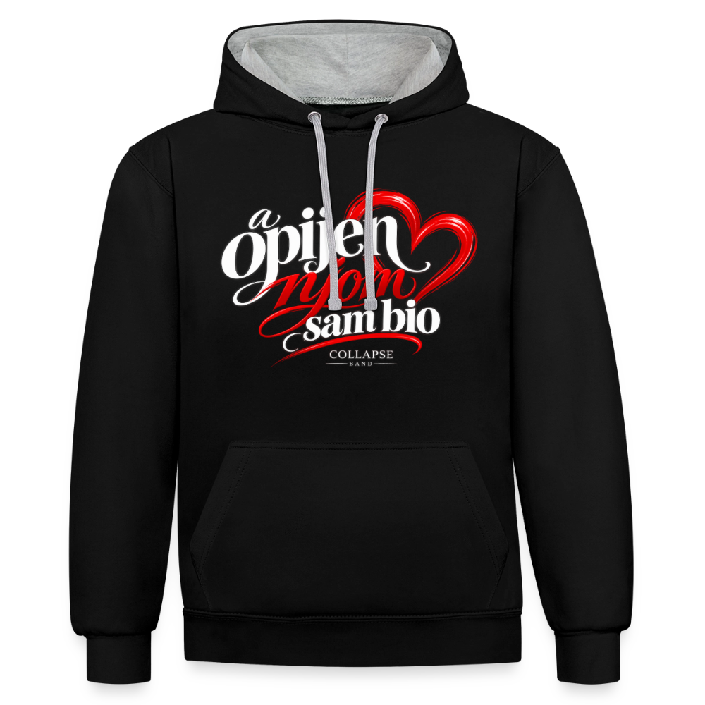 Kontrast-Hoodie - Opijen njom sam bio - Schwarz/Grau meliert
