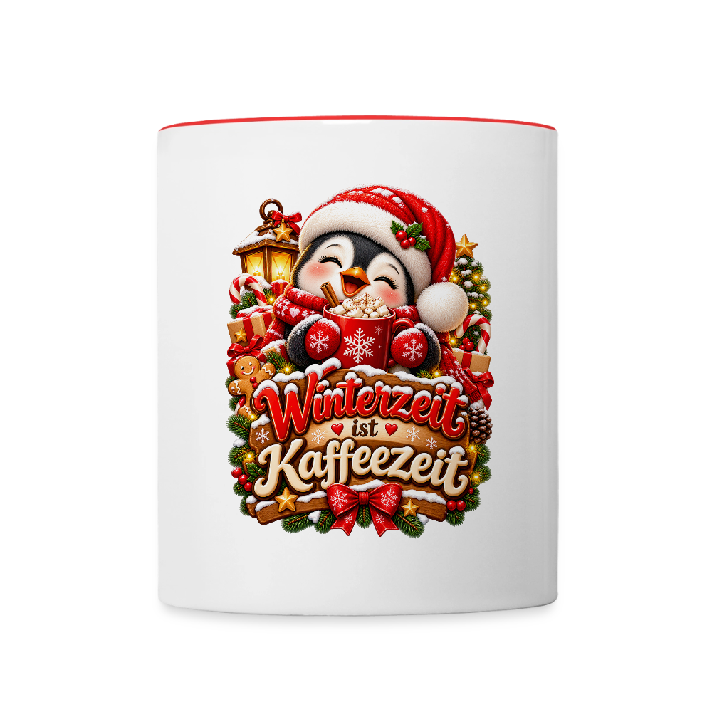 Wintertasse ❄️ Winterzeit ist Kaffeezeit – Süße Pinguin Kaffeetasse 325 ml - Weiß/Rot