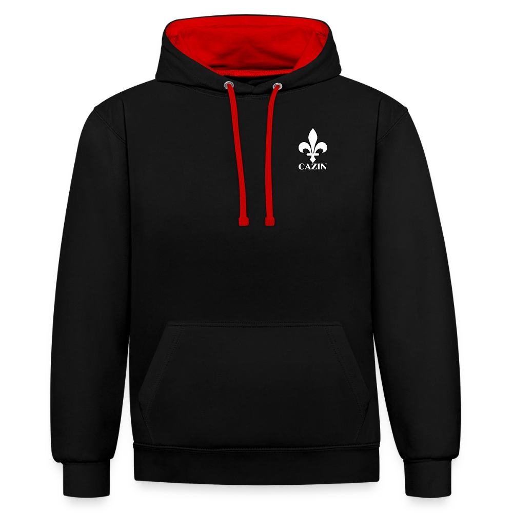 AWDis Just Hoods Kontrast-Hoodie Unisex – CAZIN mit bosnischer Lilie | Brustprint - Schwarz/Rot