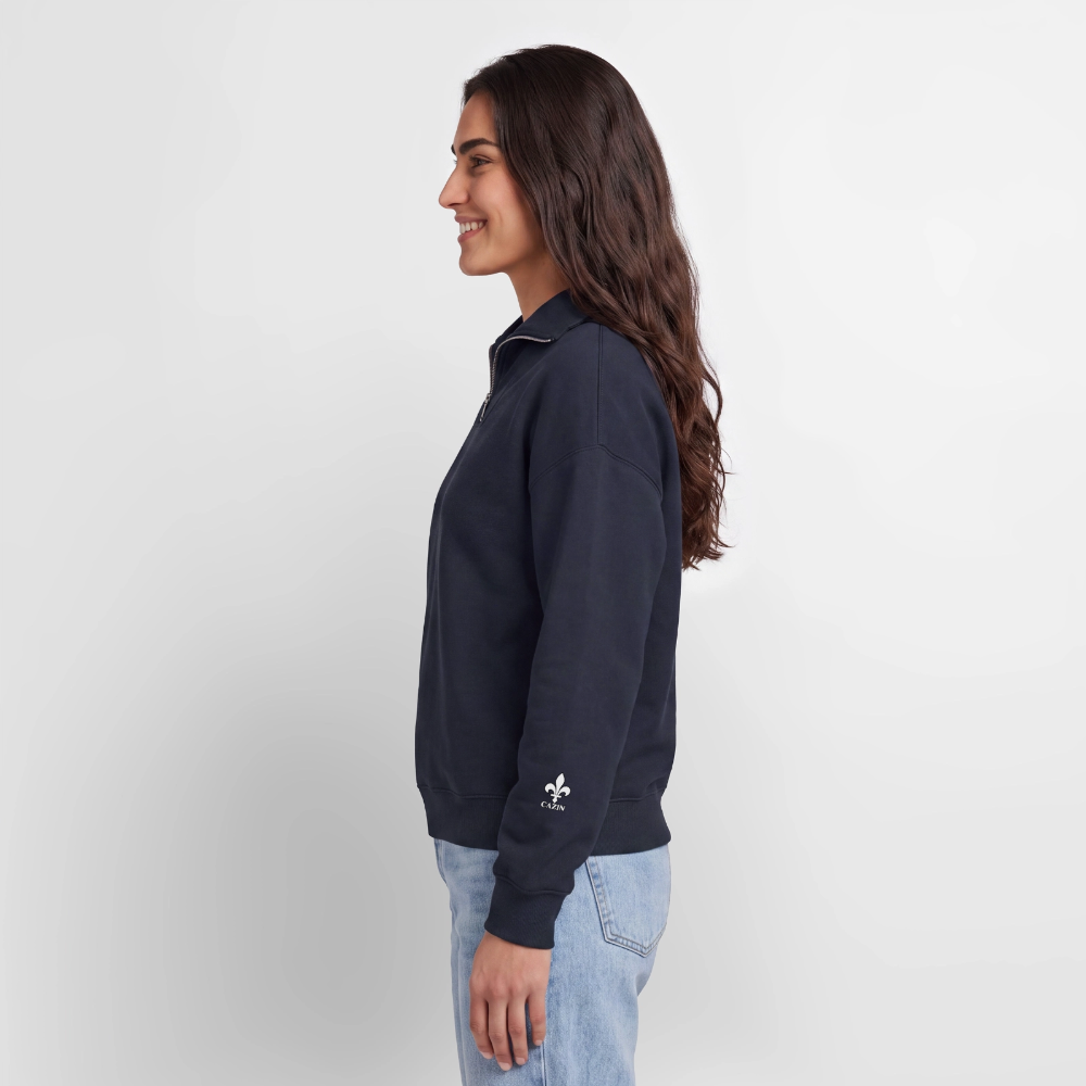 CAZIN Premium Half-Zip Hoodie – Bosnische Lilie auf Brust & Ärmeln | SPREAD - Navy
