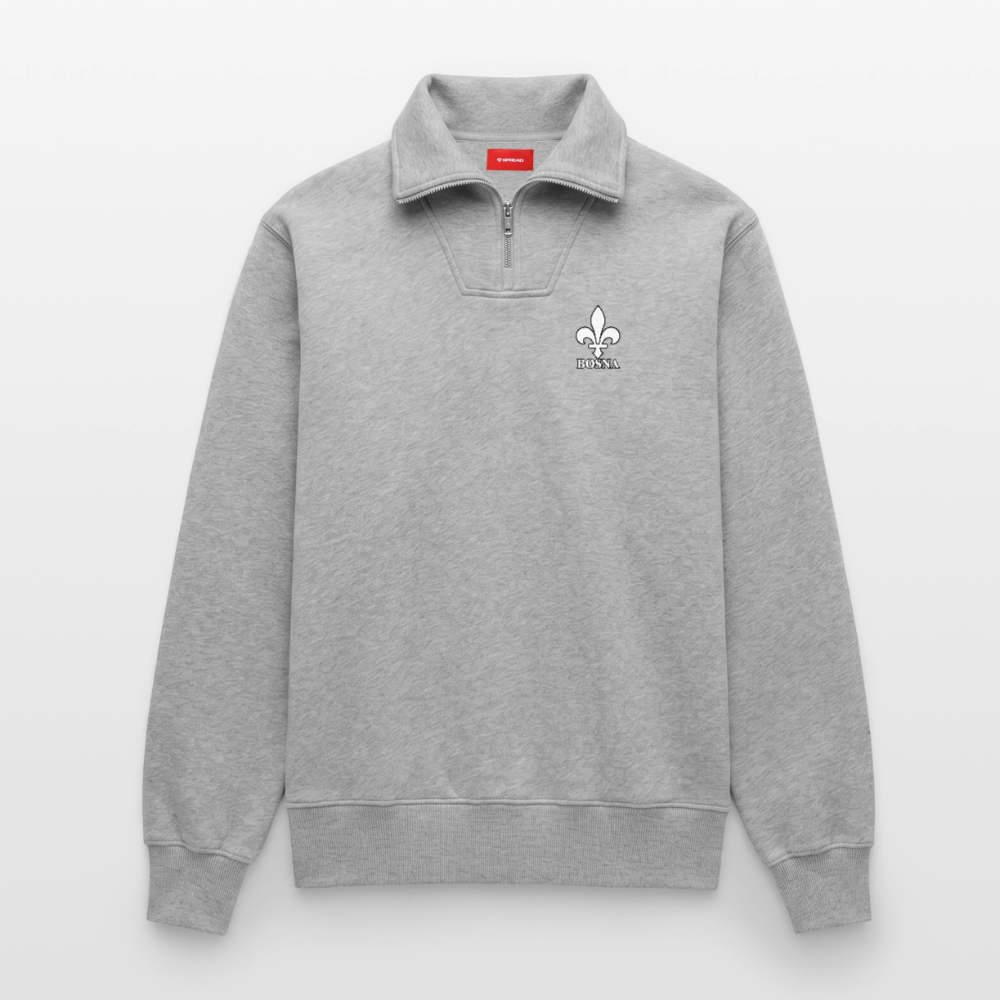 BOSNA Premium Organic Half-Zip Sweatshirt – SPREAD | Bosnische Lilie - Grau meliert