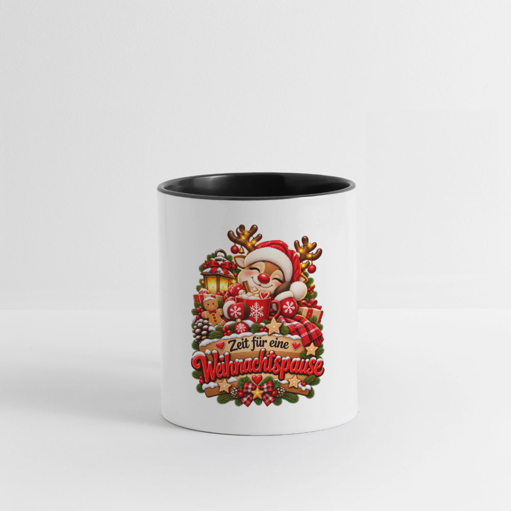 Weihnachtstasse 🎄 Zeit für eine Weihnachtspause – Rentier Kaffeetasse 325 ml - Weiß/Schwarz