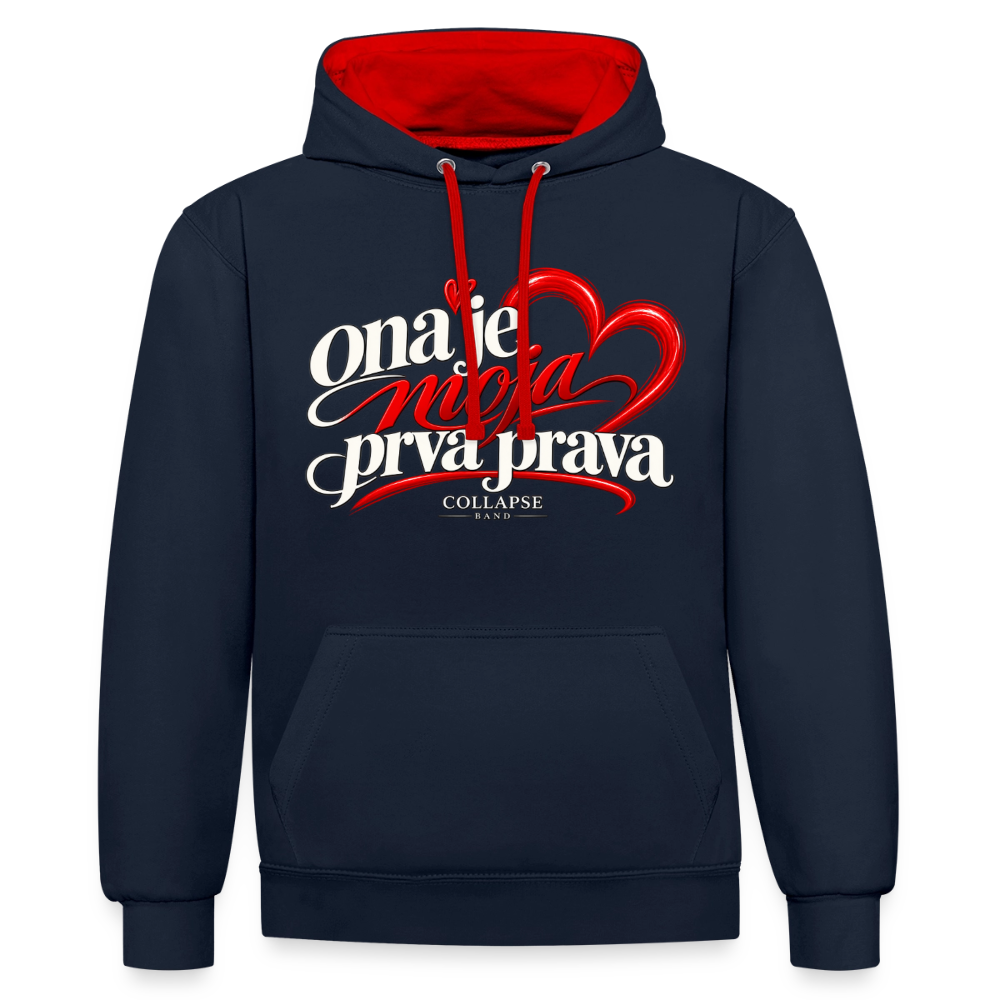 Kontrast-Hoodie - Ona je moja prva prava - Navy/Rot