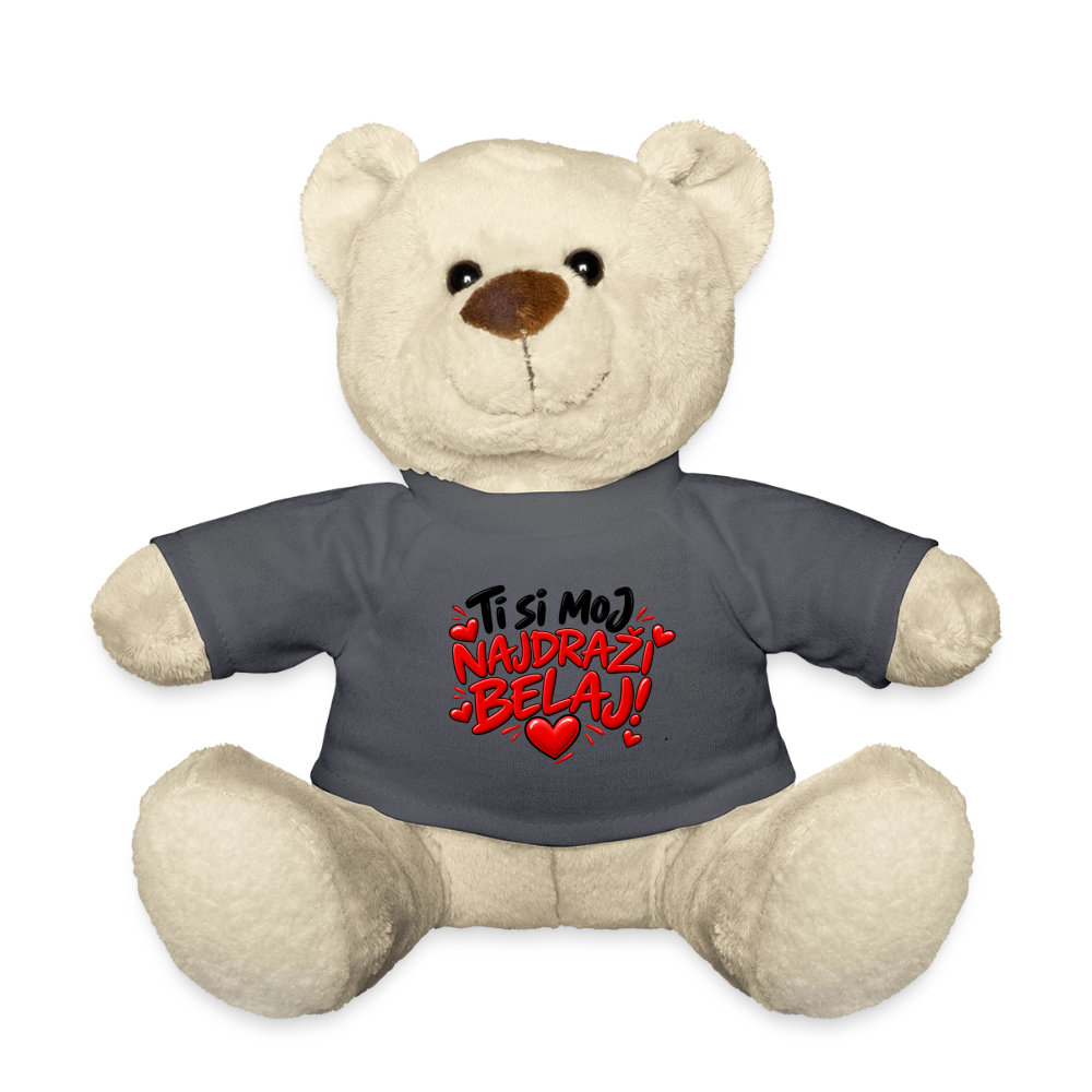 Kuschelteddy mit „Ti si moj najdrazi belaj“ Design – Süßer Liebesbär mit T-Shirt - Anthrazit