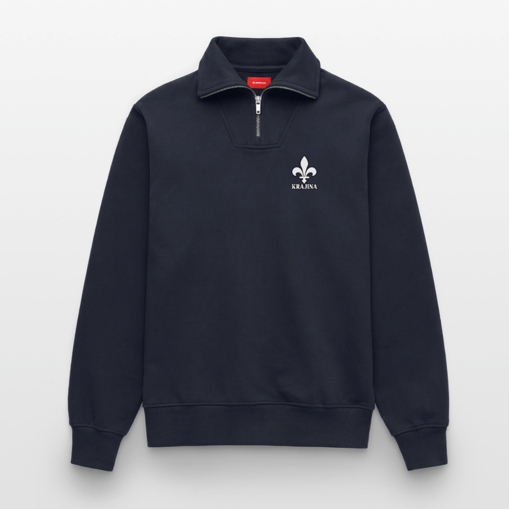 KRAJINA Premium Half-Zip Hoodie – Bosnische Lilie mit dezentem Brustprint | SPREAD - Navy