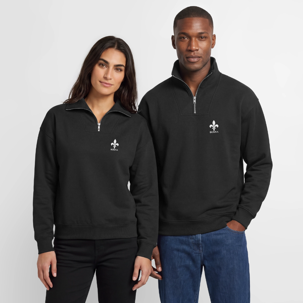 BOSNA Premium Organic Half-Zip Sweatshirt – SPREAD | Bosnische Lilie - Schwarz