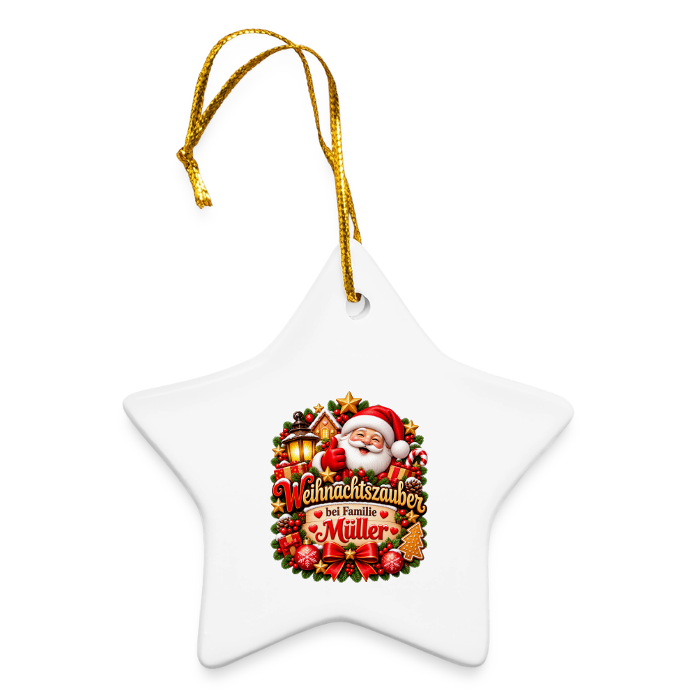Weihnachtsstern Anhänger – Weihnachtszauber bei Familie Müller | Christbaumschmuck mit Familienname - Weiß