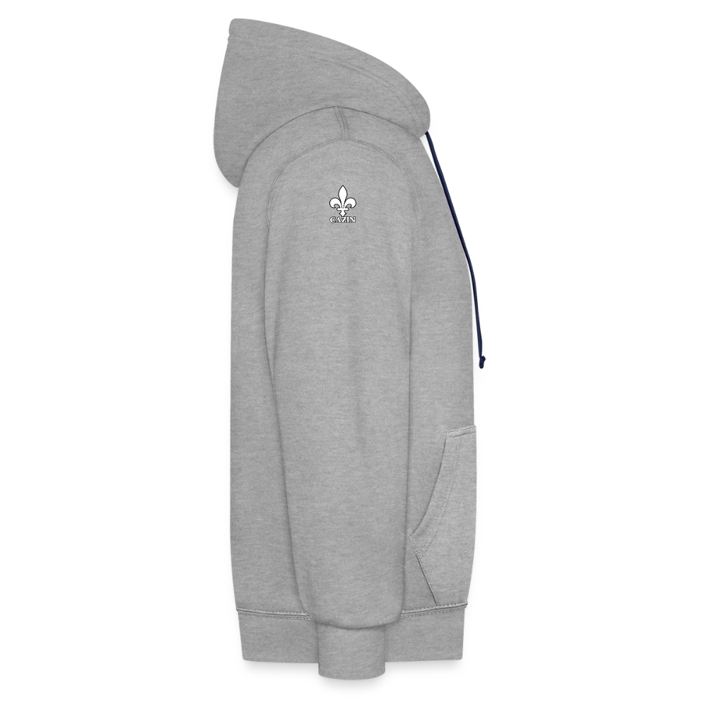 AWDis Just Hoods Kontrast-Hoodie Unisex – CAZIN mit bosnischen Lilien | Brust- & Schulterprint - Grau meliert/Navy