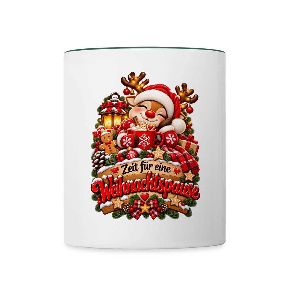 Weihnachtstasse 🎄 Zeit für eine Weihnachtspause – Rentier Kaffeetasse 325 ml - Weiß/Dunkelgrün