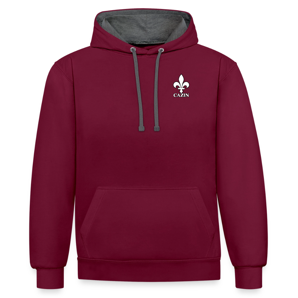 AWDis Just Hoods Kontrast-Hoodie Unisex – CAZIN mit bosnischen Lilien | Brust- & Schulterprint - Weinrot/Anthrazit