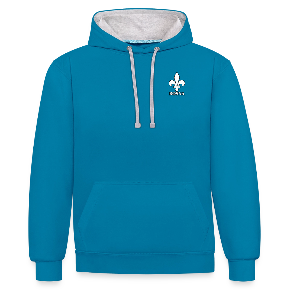 BOSNA Hoodie mit Lilie – AWDis Just Hoods Kontrast-Hoodie Unisex - Pfauenblau/Grau meliert