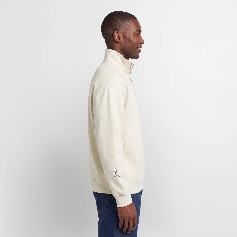 BOSNA Premium Organic Half-Zip Sweatshirt – SPREAD | Lilie auf Brust & Ärmeln - Naturweiß